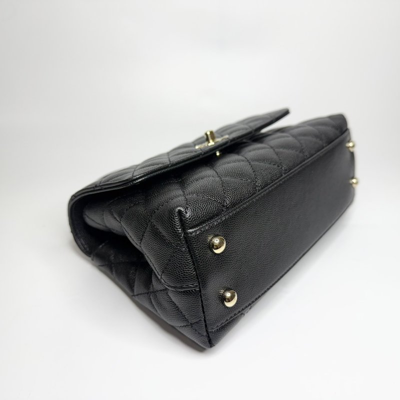 Chanel黑色金釦菱格紋荔枝皮小號CoCo Handle/A92990-6