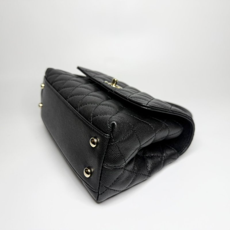 Chanel黑色金釦菱格紋荔枝皮小號CoCo Handle/A92990-7
