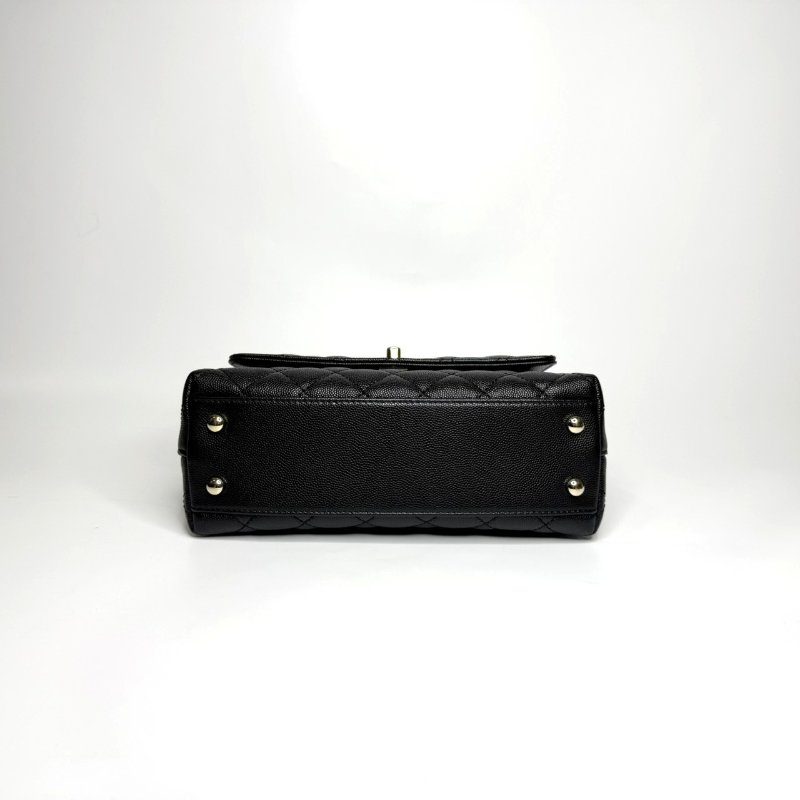 Chanel黑色金釦菱格紋荔枝皮小號CoCo Handle/A92990-8