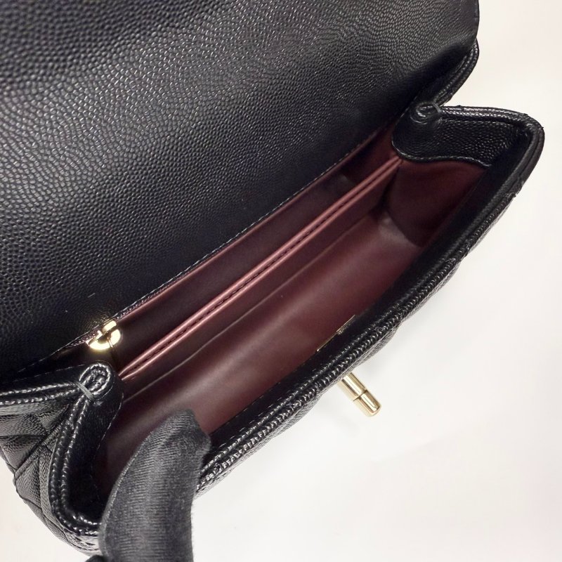 Chanel黑色金釦菱格紋荔枝皮小號CoCo Handle/A92990-12