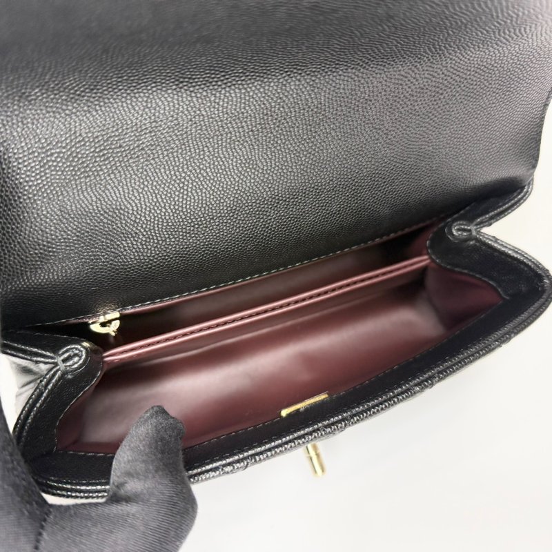 Chanel黑色金釦菱格紋荔枝皮小號CoCo Handle/A92990-13