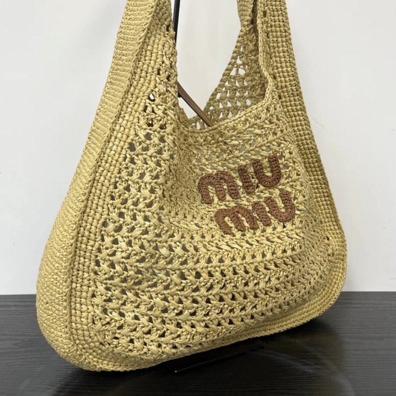 MIUMIU Raffia 編織拉菲草hobo子母腋下包 30*30*5 全新閒置配件塵袋-3