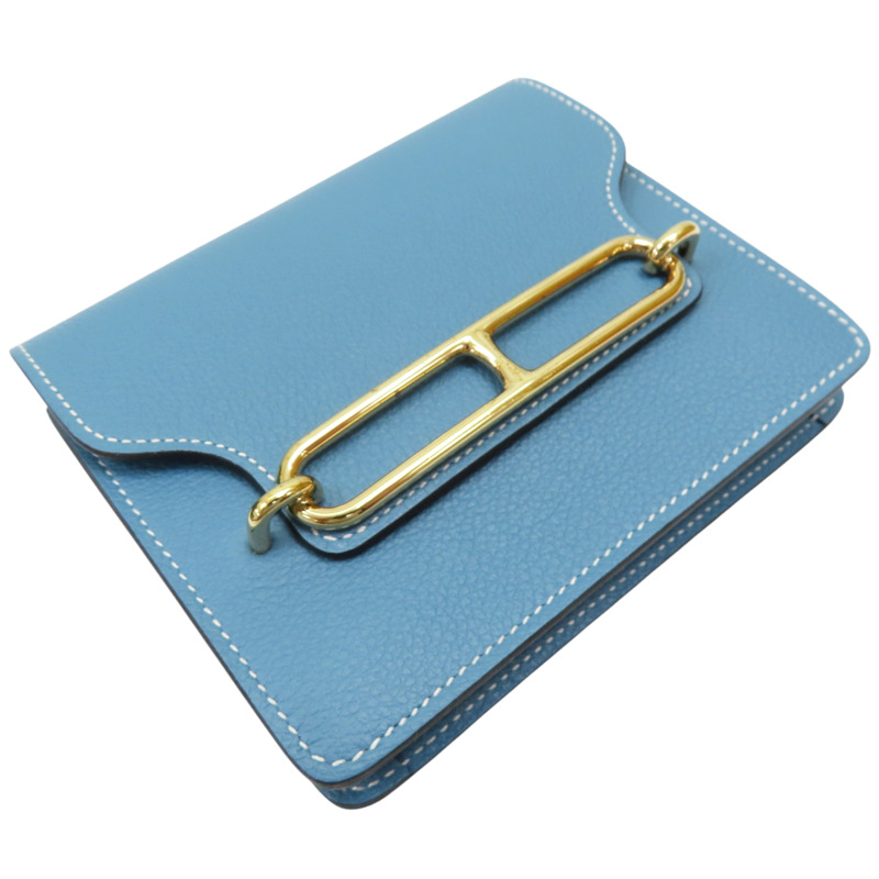 新牛仔藍 Evercolor牛皮 Roulis Slim 短夾 零錢包 B刻 金扣 H082053CPD2-2