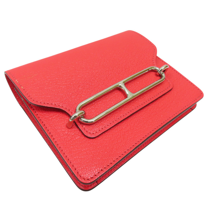 德克薩斯粉色 Chevre Mysore皮革 Roulis Slim 短夾 錢包 Z刻 銀扣 H082213CK0E-2