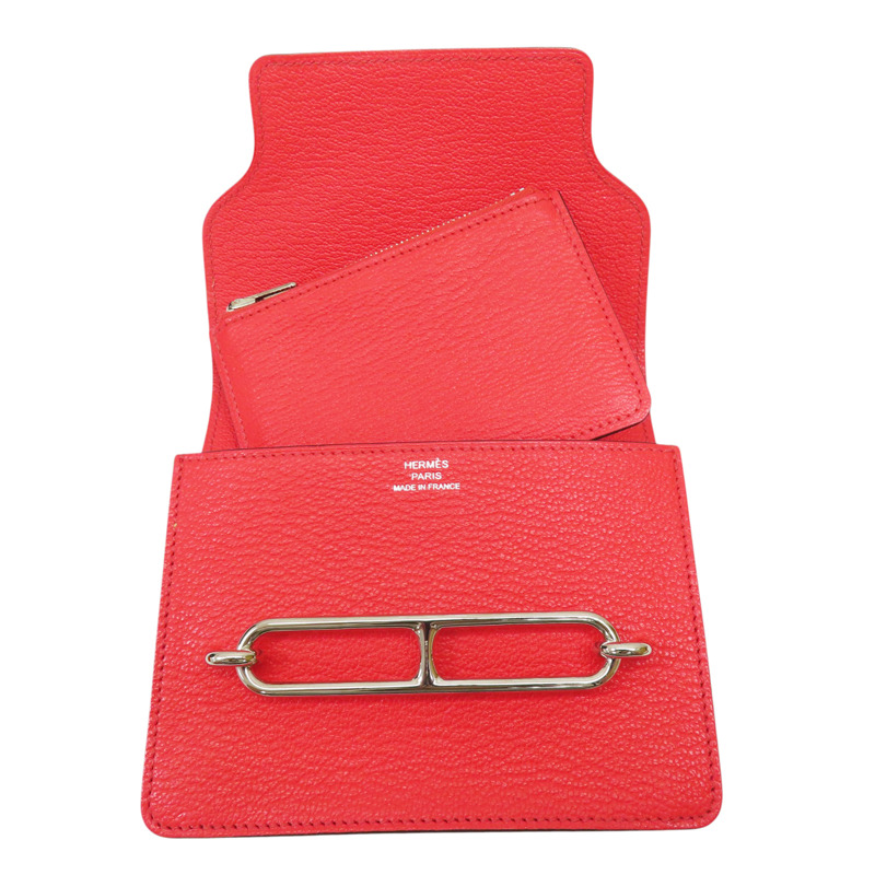 德克薩斯粉色 Chevre Mysore皮革 Roulis Slim 短夾 錢包 Z刻 銀扣 H082213CK0E-4