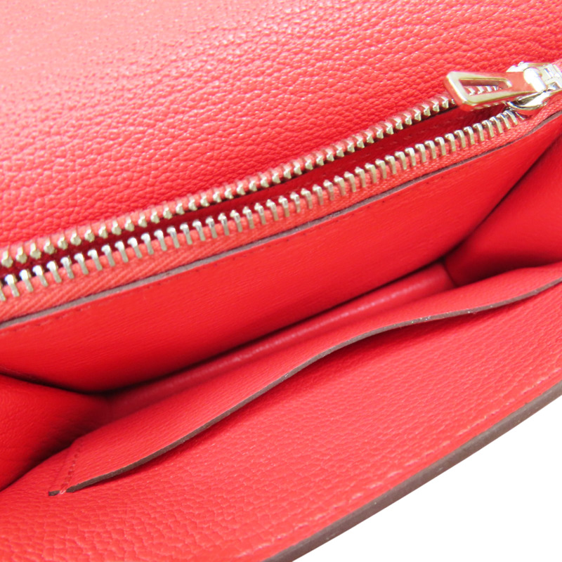 德克薩斯粉色 Chevre Mysore皮革 Roulis Slim 短夾 錢包 Z刻 銀扣 H082213CK0E-5