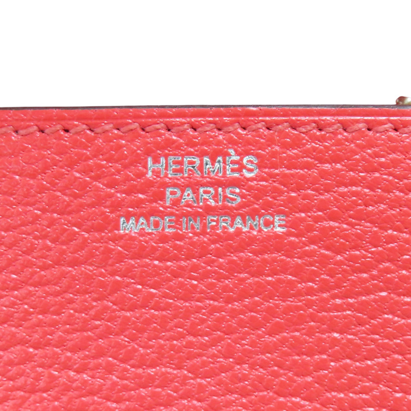 德克薩斯粉色 Chevre Mysore皮革 Roulis Slim 短夾 錢包 Z刻 銀扣 H082213CK0E-8