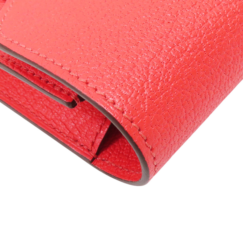 德克薩斯粉色 Chevre Mysore皮革 Roulis Slim 短夾 錢包 Z刻 銀扣 H082213CK0E-12