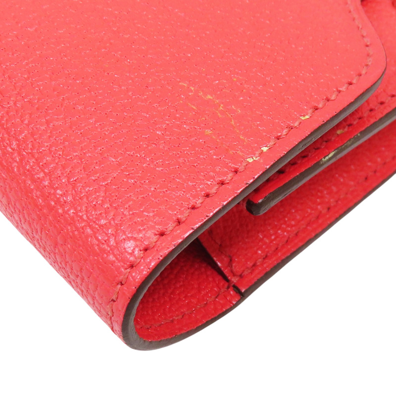 德克薩斯粉色 Chevre Mysore皮革 Roulis Slim 短夾 錢包 Z刻 銀扣 H082213CK0E-13