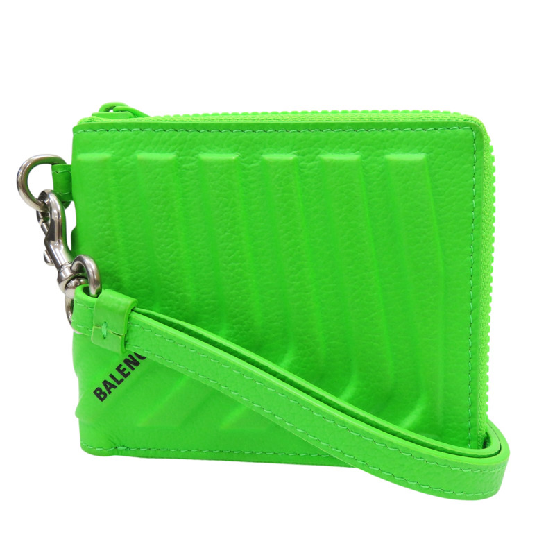 螢光綠 牛皮 Car Small 拉鍊短夾 可掛式 693545-0