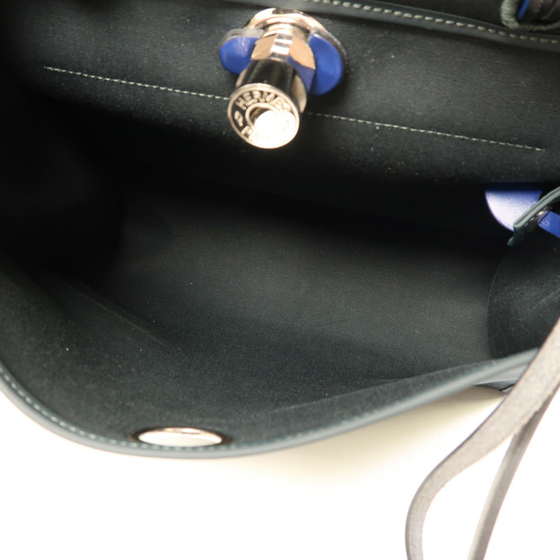 HERMES 帆布Herbag PM銀扣手挽肩背兩用袋Vert Cypress/Bleu Saphir-6