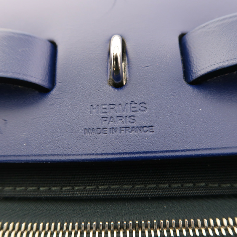 HERMES 帆布Herbag PM銀扣手挽肩背兩用袋Vert Cypress/Bleu Saphir-7