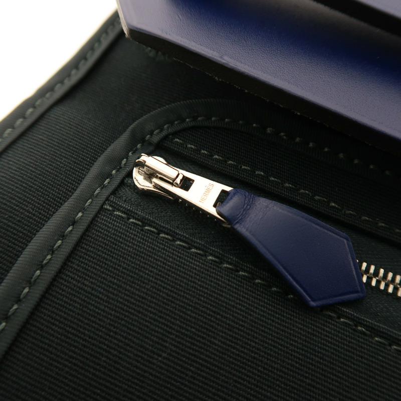 HERMES 帆布Herbag PM銀扣手挽肩背兩用袋Vert Cypress/Bleu Saphir-9