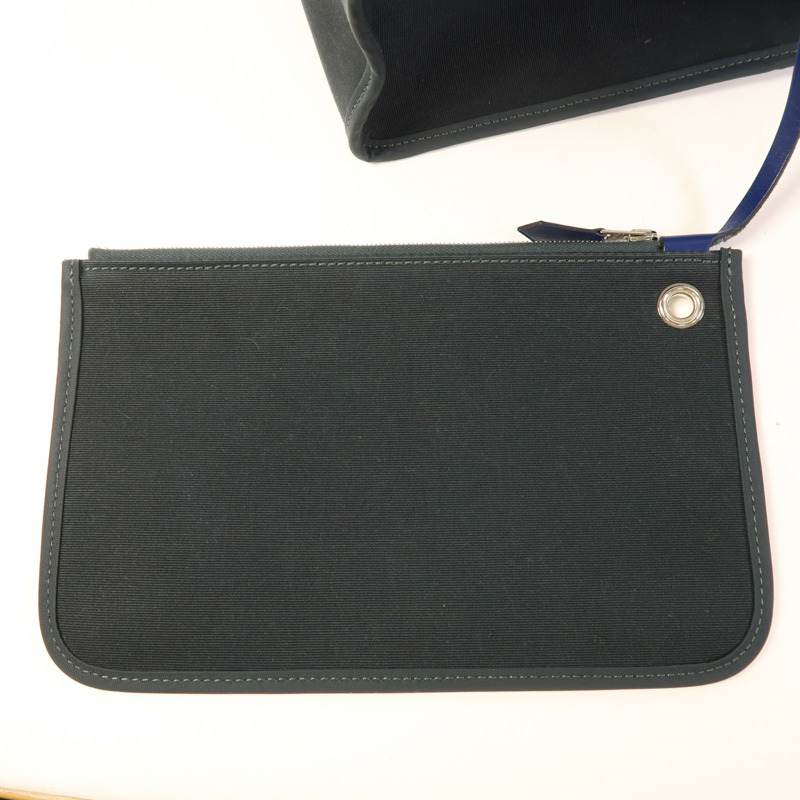 HERMES 帆布Herbag PM銀扣手挽肩背兩用袋Vert Cypress/Bleu Saphir-11