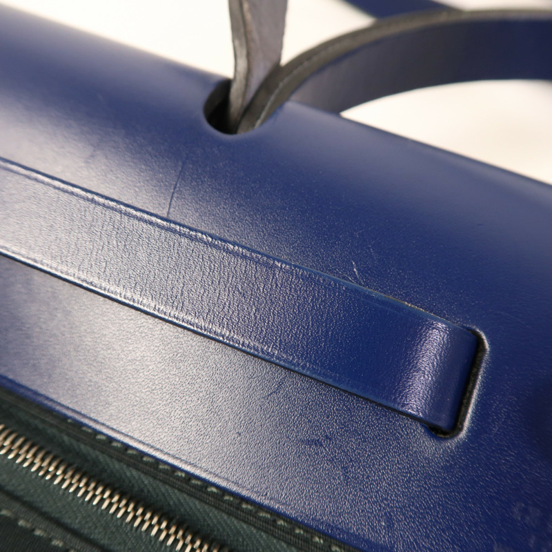 HERMES 帆布Herbag PM銀扣手挽肩背兩用袋Vert Cypress/Bleu Saphir-18