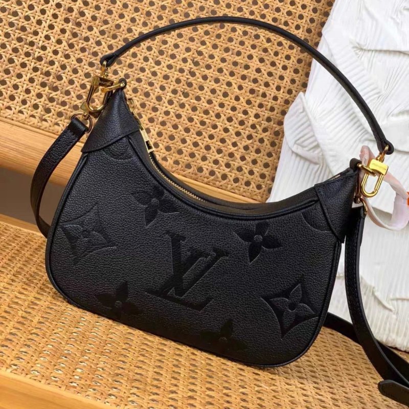 LV Bagatelle全皮壓花肩背斜背牛角包 芯片款 24*18*7 98新配件塵袋-0