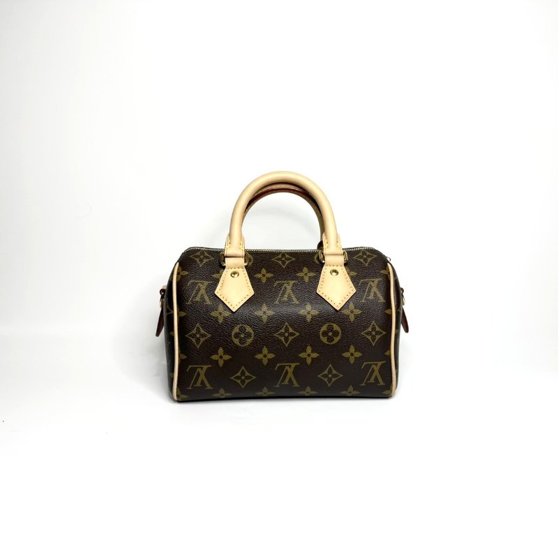 LV 原花橘粉背帶Speedy20手提斜背包M46594-1