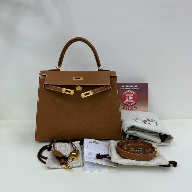 Hermes kelly 25 金棕金扣 epsom皮 Y刻 2021年原購證 99新近閒置-0