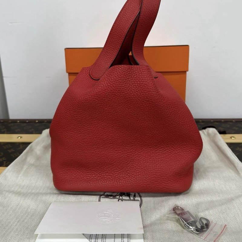 HERMES Picotin Lock番茄紅S3菜籃子22手提包 22*21*17 98新配件盒子塵袋鑰匙鎖購證-0