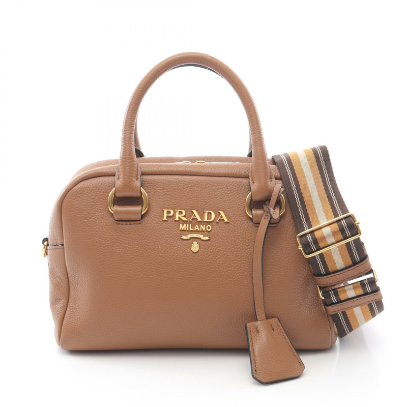 PRADA 2Way 單肩包 手提包 1BB108 皮革 棕色 二手 女士-0