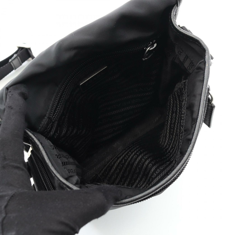 PRADA 斜背肩背包，尼龍 Saffiano 皮革，黑色，二手，男女通用-2