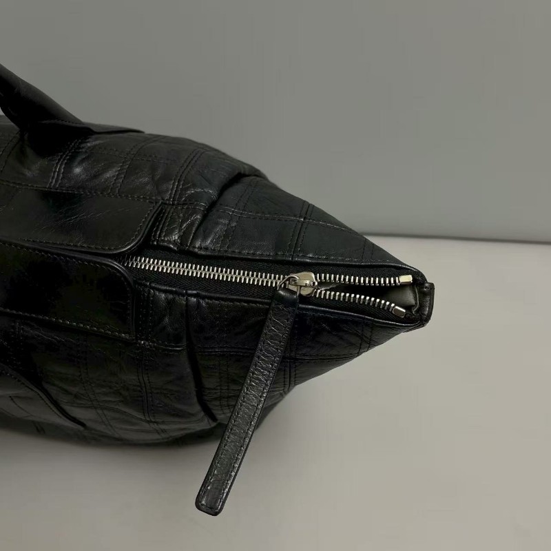 Chanel香奈兒 黑銀全皮菱格手提包肩背包-5