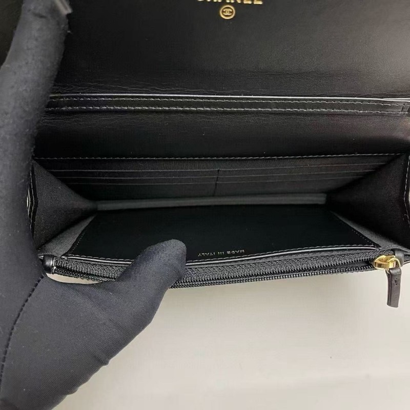 Chanel香奈兒 黑金全皮菱格珍珠鏈條woc包 尺寸19×12 鐳射30 附件卡 塵袋 發票-8