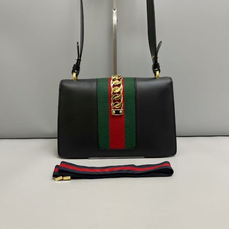 Gucci古馳Sylvie中號黑色全皮塞爾維亞，尺寸25×15-1