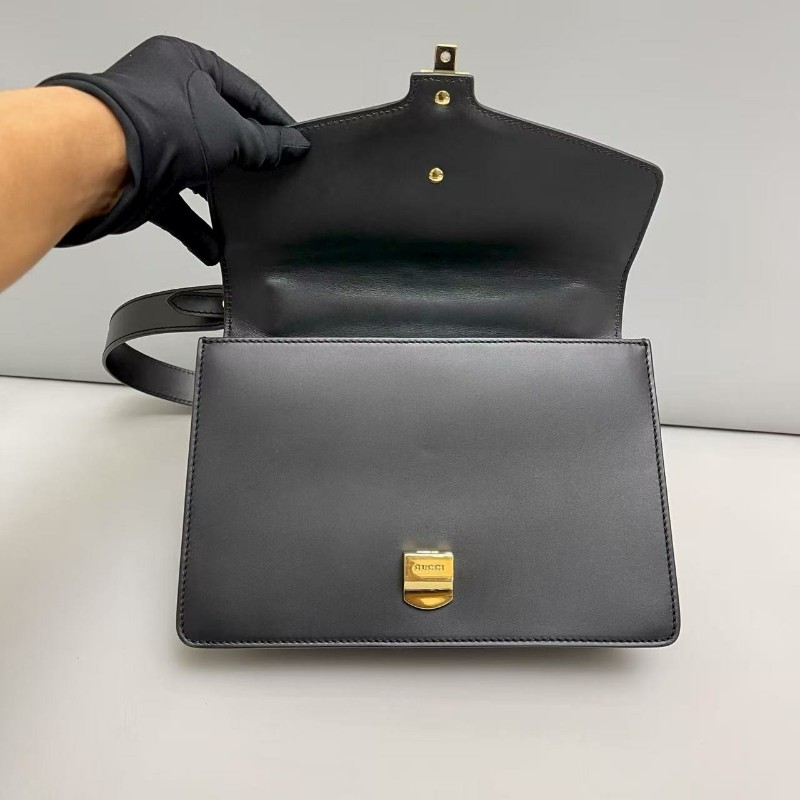 Gucci古馳Sylvie中號黑色全皮塞爾維亞，尺寸25×15-7
