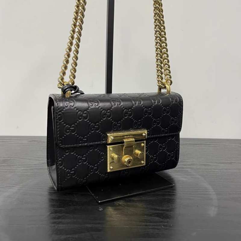 GUCCI 黑金金扣 Padlock老花LOGO壓紋盒子肩背斜背包20*13*7.5 98新配件塵袋-1