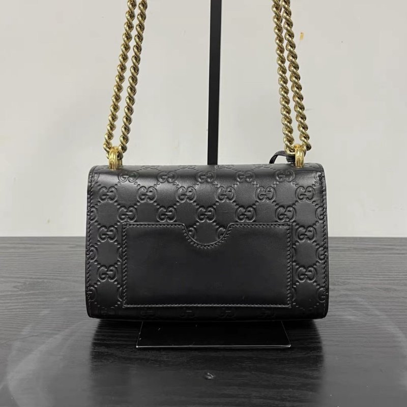 GUCCI 黑金金扣 Padlock老花LOGO壓紋盒子肩背斜背包20*13*7.5 98新配件塵袋-5