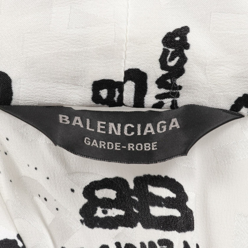BALENCIAGA BB 標誌洋裝 725717 絲綢 白色黑色 二手 女款 2 碼-2