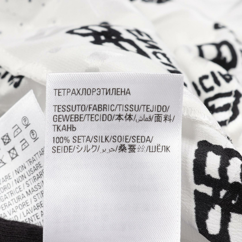 BALENCIAGA BB 標誌洋裝 725717 絲綢 白色黑色 二手 女款 2 碼-4