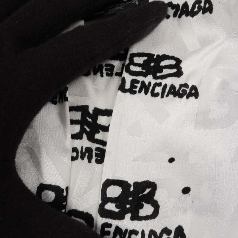 BALENCIAGA BB 標誌洋裝 725717 絲綢 白色黑色 二手 女款 2 碼-9