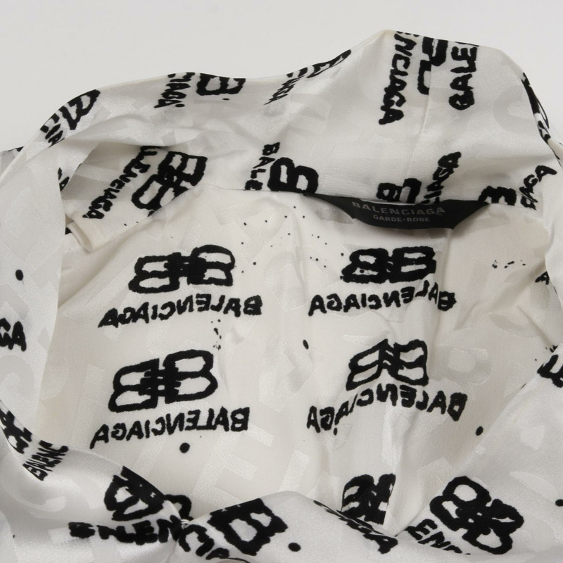 BALENCIAGA BB 標誌洋裝 725717 絲綢 白色黑色 二手 女款 2 碼-10