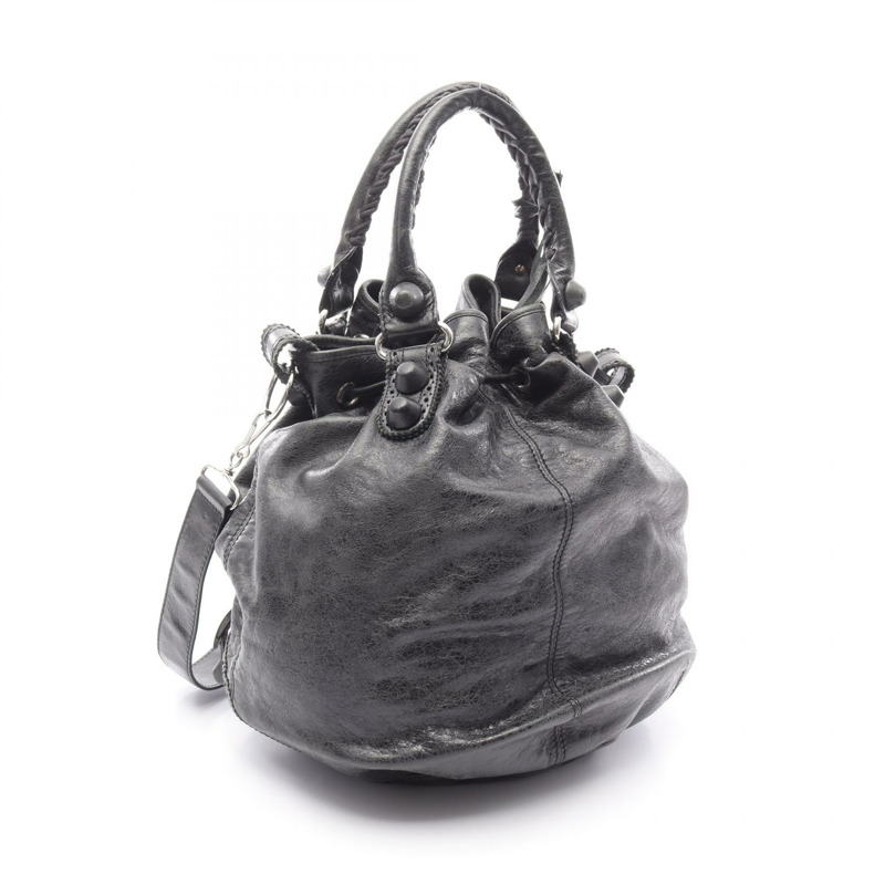 BALENCIAGA 大號絨球肩背包 手提包 204540 皮革 黑色 二手 女士-1