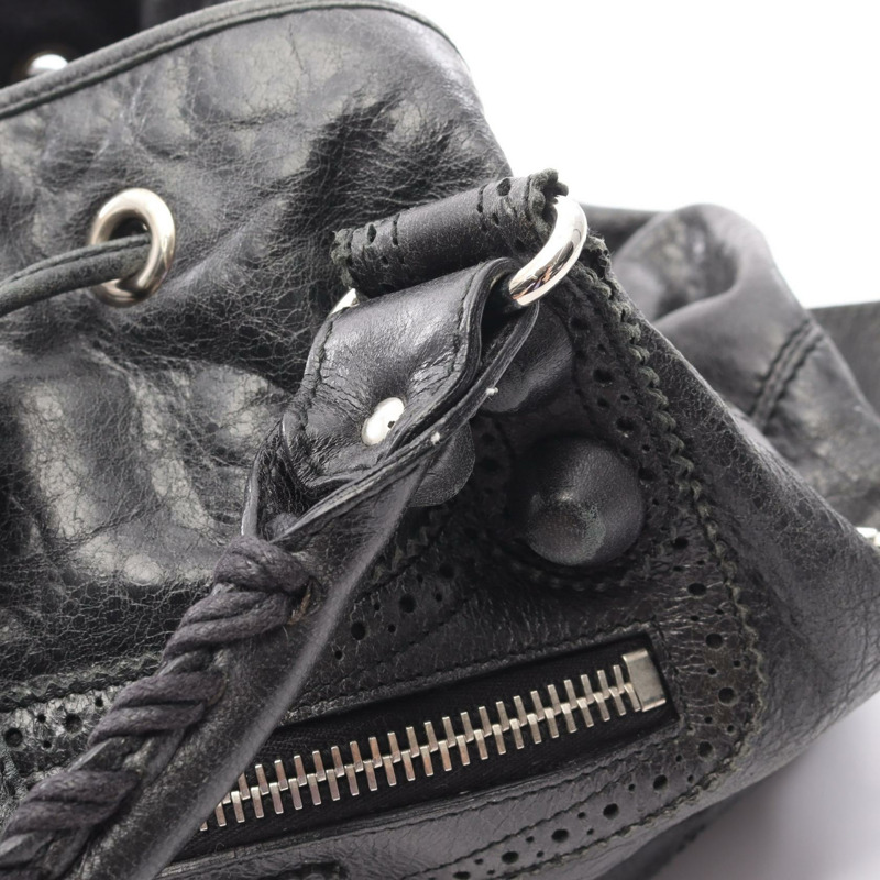 BALENCIAGA 大號絨球肩背包 手提包 204540 皮革 黑色 二手 女士-4