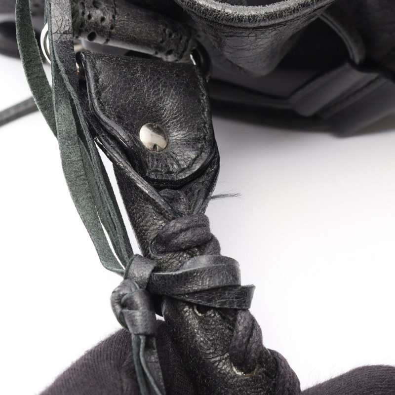 BALENCIAGA 大號絨球肩背包 手提包 204540 皮革 黑色 二手 女士-5