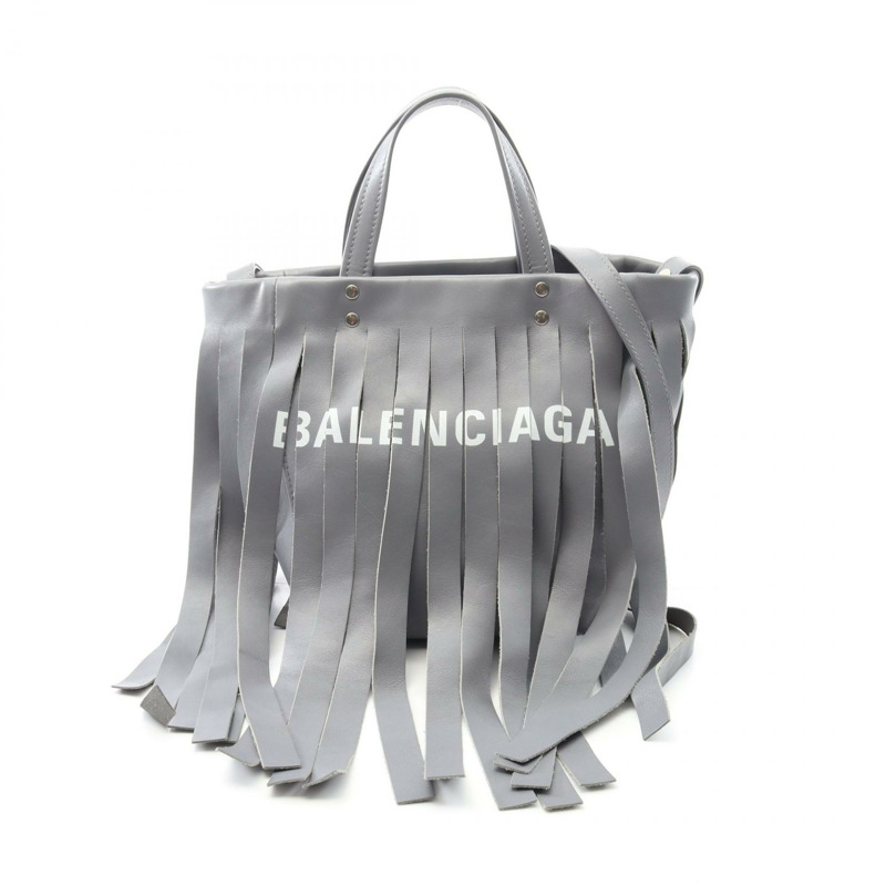 BALENCIAGA 洗衣袋 XS 單肩手提包 517842 皮革 灰色 二手 女士 logo-0
