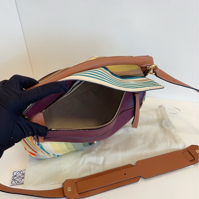 Loewe羅意威 彩條紋拼接Puzzle幾何包 中號約29底長-7