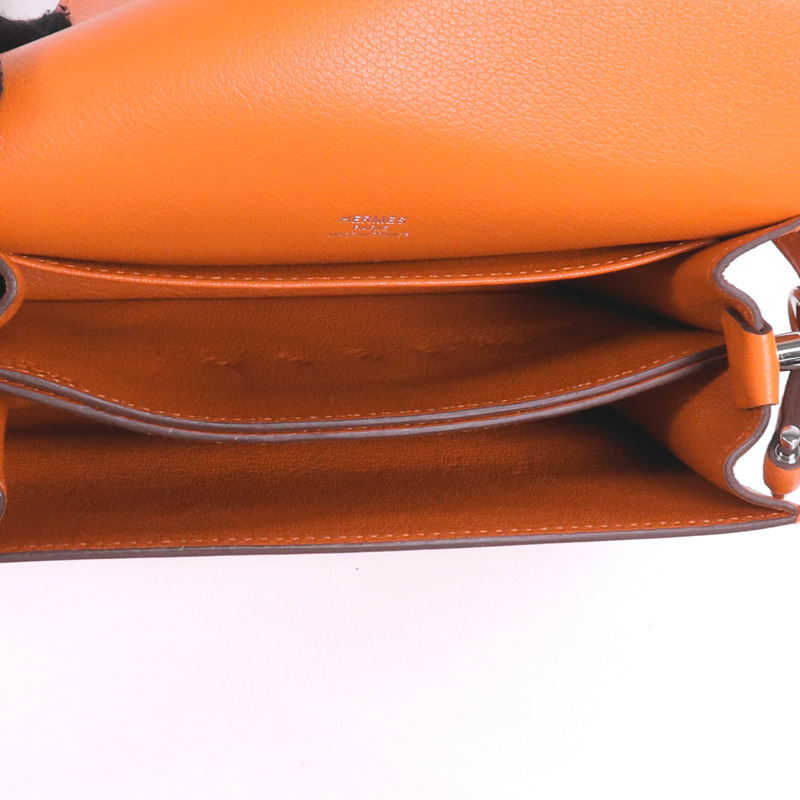 HERMES EverColour皮革Roulis Mini銀扣肩背袋Feu-4