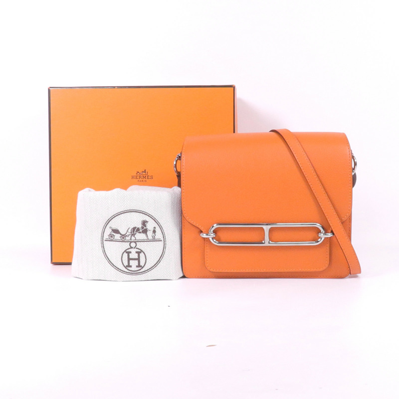 HERMES EverColour皮革Roulis Mini銀扣肩背袋Feu-7