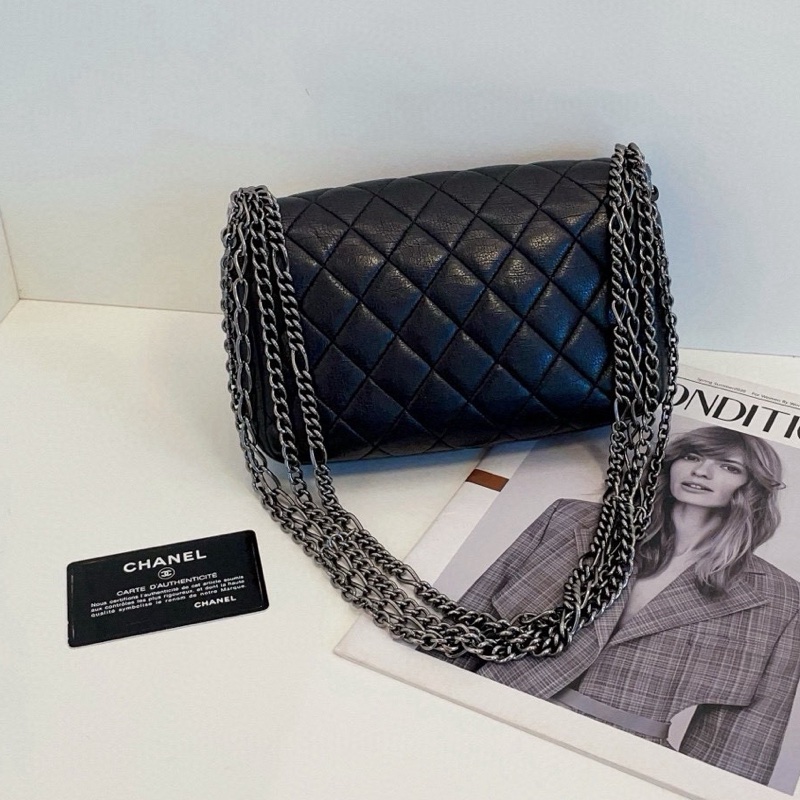 Chanel 香奈兒 黑銀牛皮菱格拼竪紋 大mini 約20*13*6-2