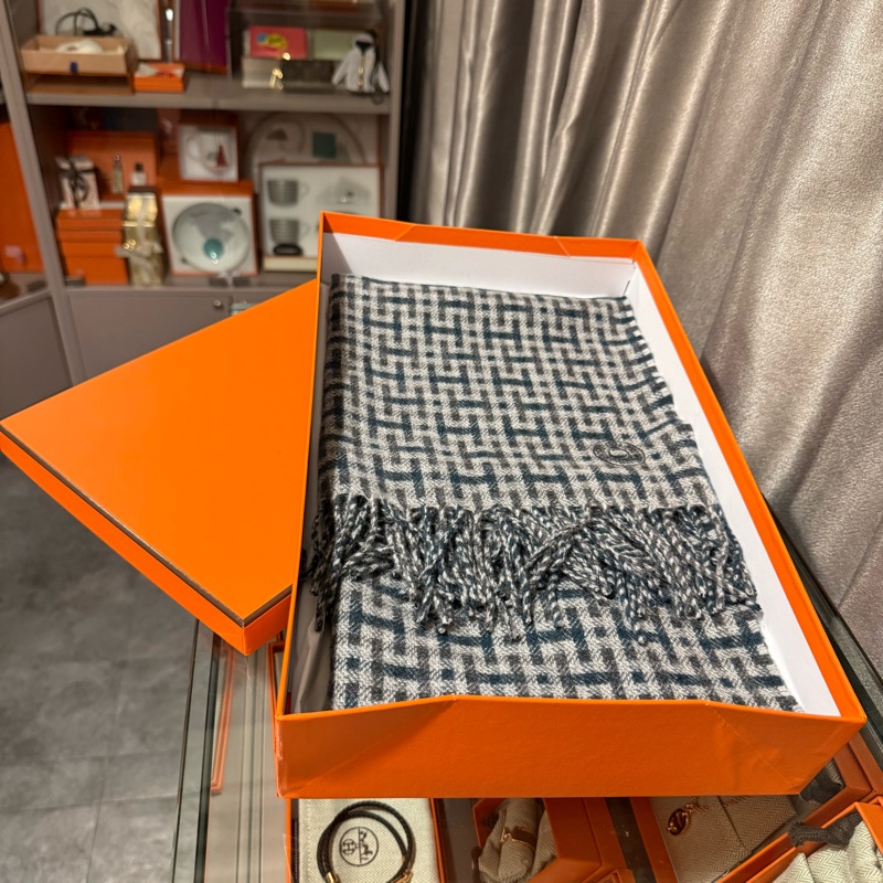 Hermes H馬賽克羊絨圍巾-1