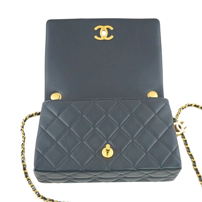 CHANEL 香奈兒 AS4973 黑色羊皮琺瑯扣口蓋包 斜背包 肩背包(晶片版)-14