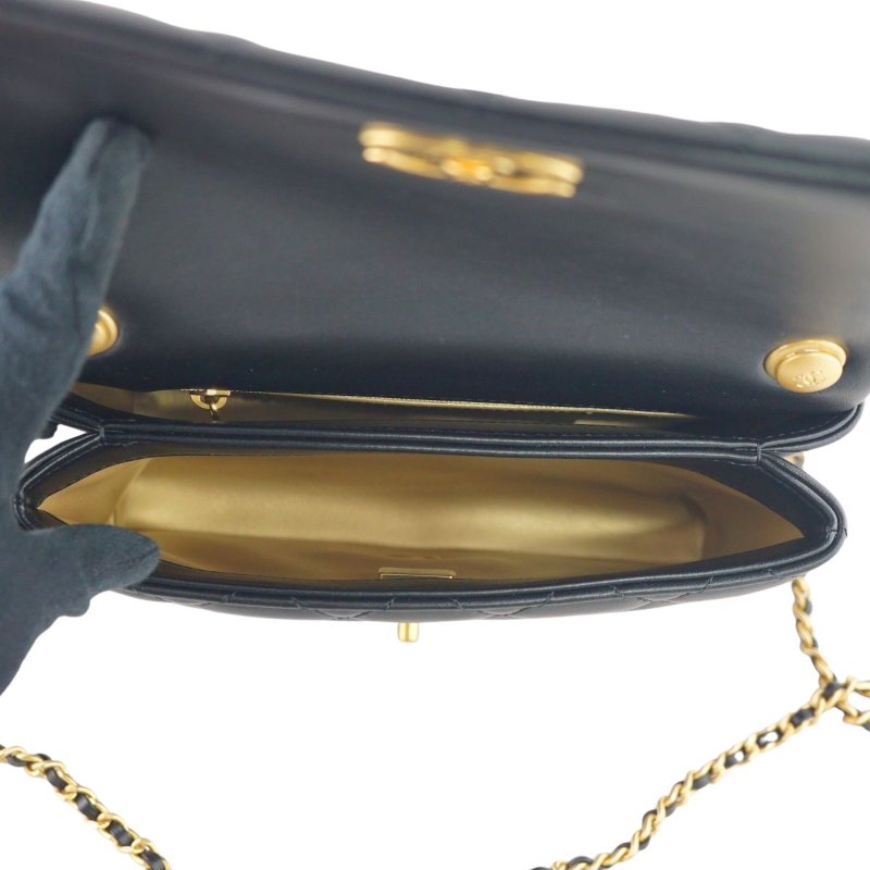 CHANEL 香奈兒 AS4973 黑色羊皮琺瑯扣口蓋包 斜背包 肩背包(晶片版)-17