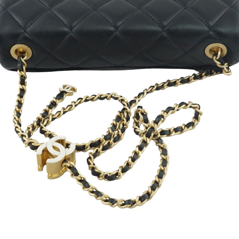 CHANEL 香奈兒 AS4973 黑色羊皮琺瑯扣口蓋包 斜背包 肩背包(晶片版)-27