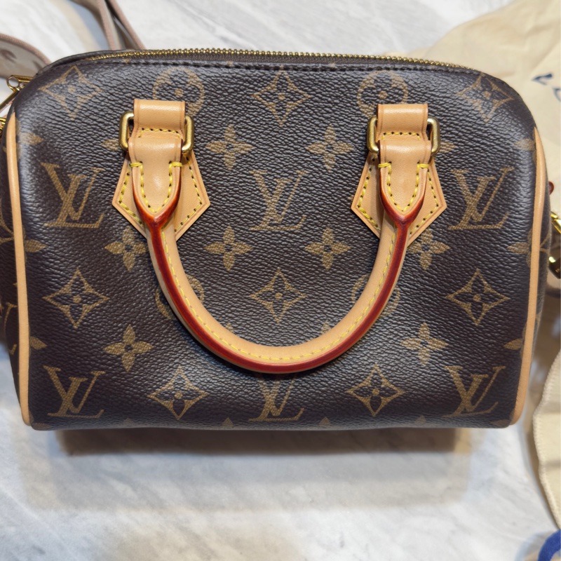 Louis Vuitton Speedy 20 奶茶肩帶 老花全配-0
