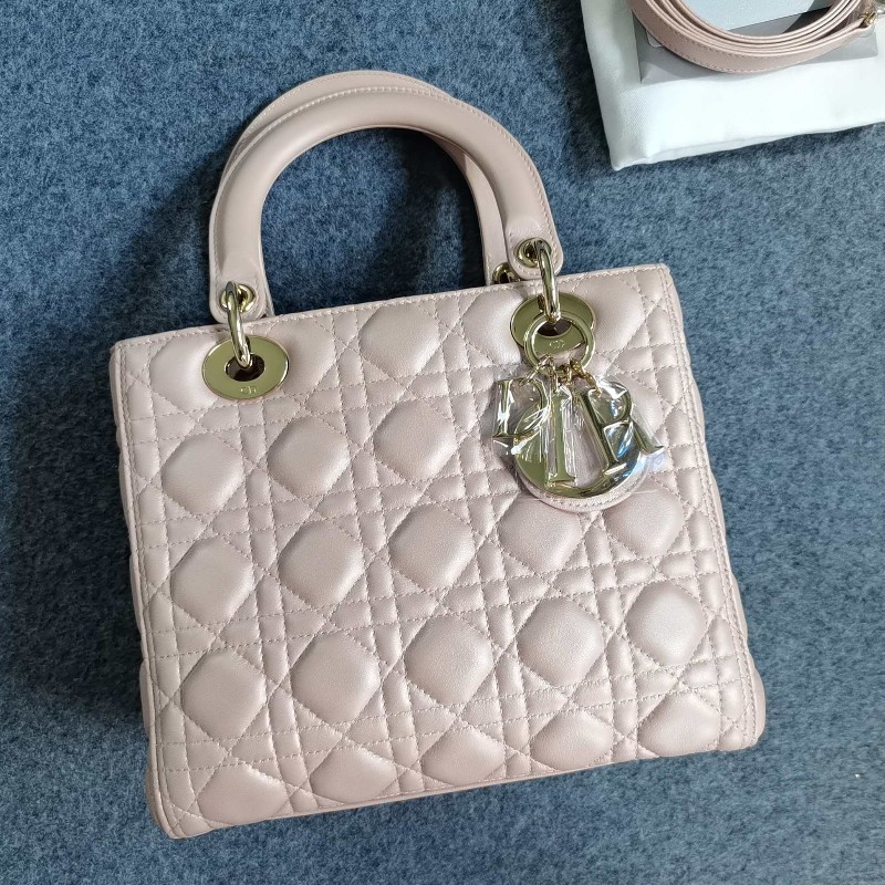 ❤️Dior 迪奧 ladydior戴妃五格 珠光粉 金扣 手提包附件防塵袋 保卡-1