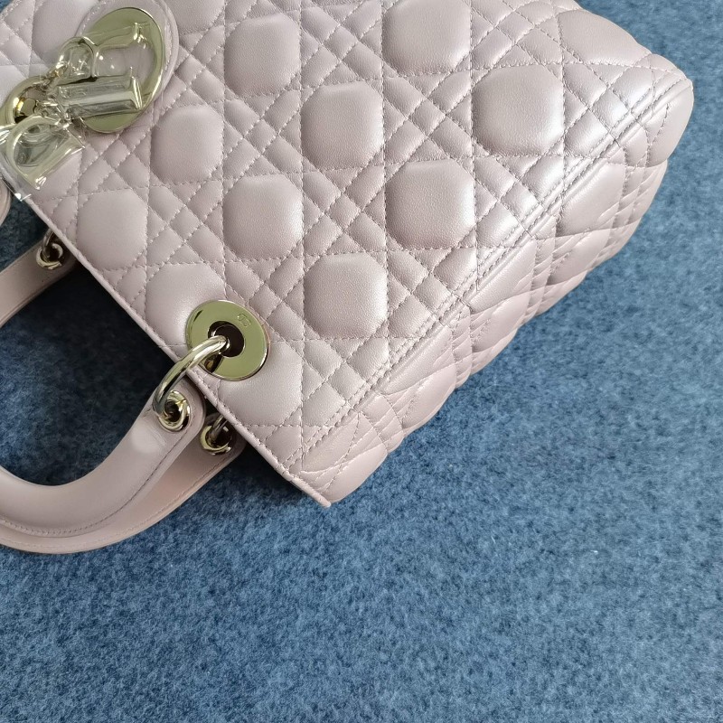 ❤️Dior 迪奧 ladydior戴妃五格 珠光粉 金扣 手提包附件防塵袋 保卡-3